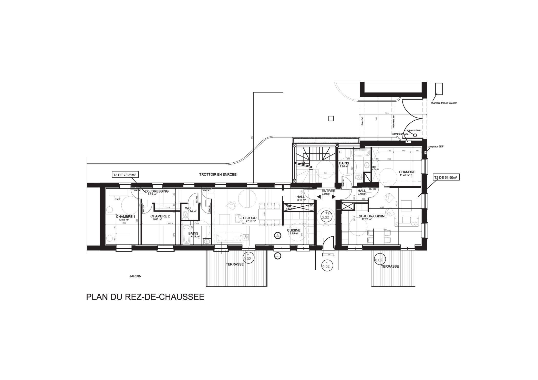 Nicolas Delannoy architecte -PROJET réhabilitation _ logement collectif - metropole lilloise plan RDC 2
