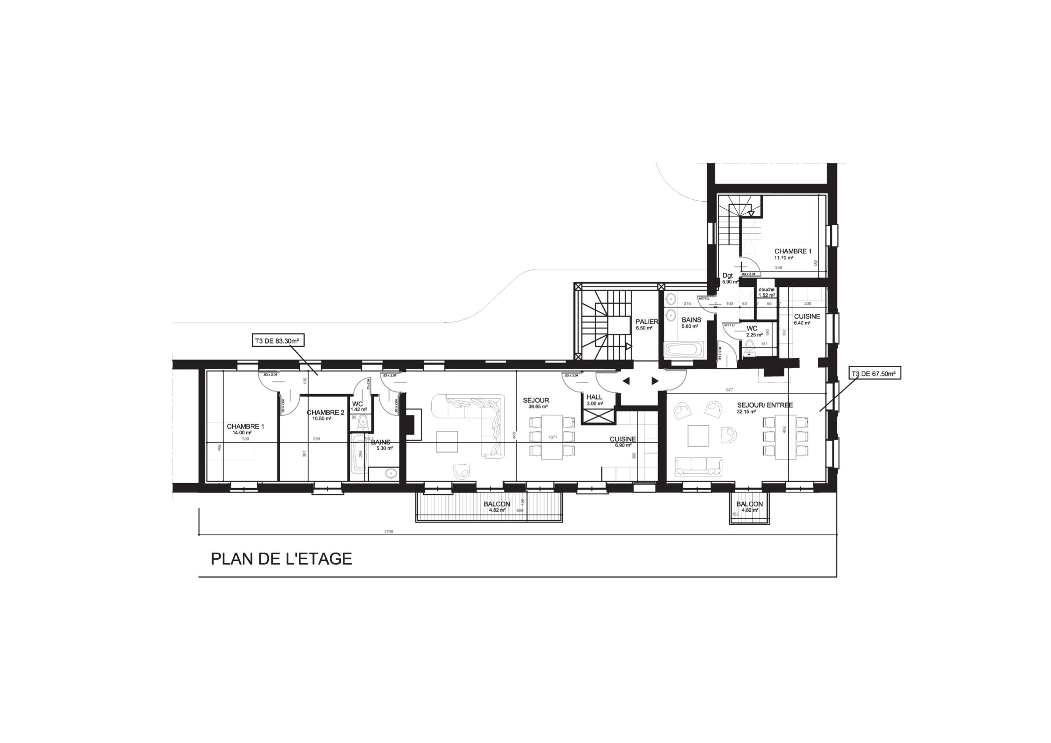 Nicolas Delannoy architecte -PROJET réhabilitation _ logement collectif - metropole lilloise plan étage 3